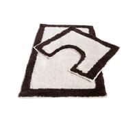 2 Piece 100% Cotton Bath Mat and Pedestal Set in White and Chocolate Brown