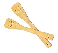 2-Piece 12-Inch Bamboo Smiley Face Wooden Spoons & Spatula Kitchen Cooking Tools for Nonstick Cookware and Wok