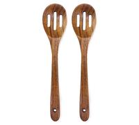 2-Piece 12 inch Large Wooden Spoon Set Slotted Spoon with Hole,Cooking Spoons Acacia Wood Kitchen Spatula for Mixing Spoons Stirring Serving Spoon (WS-2)