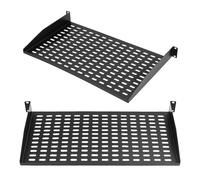 2-Piece 1U Server Rack Shelf, Vented Design for Optimal Airflow, Cantilever & Wall Mountable, Universal Tray for Computer Case & Devices, Heavy-Duty Cabinet Shelf, Black