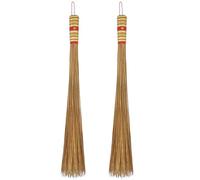 2 Piece 32 inch Multi-Surface Sturdy Outdoor Authentic Coconut Leaf Broom Asian Heavy Duty Broom Thai Natural Coconut Leaf Broom (Country Rustic)