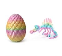 2-Piece 3D Printed Dinosaur Figure Set with 8.5cm Egg, Laser Purple (Pink) | Articulated spine dinosaur skeleton toy for desk decor. Includes mini posable figure and matching display egg accessory.