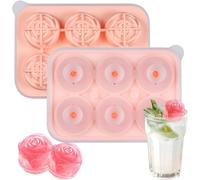 2-piece 3D rose ice cube mold, ice cube tray with lid for freezer, 6-cell silicone ice cube tray for easy release, cute flower rose ice cubes for gifts, date drinks, coffee, whiskey, cocktails (green)