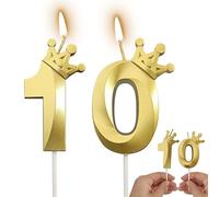 2 Piece 5.25 inches/13.3cm Gold Number 10 Birthday Candles for Cake Candle is Perfect for Cake Decorations in 10th Birthday Party (Gold, 10)