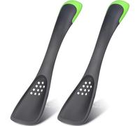 2 Piece 5-in-1 Silicone Cooking Spoon Set for Nonstick Cookware, Spatula Turner, Cutter, Colander, Soup Spoon & Scoop, Essential Kitchen Utensils for Mixing, Serving, Scraping (Green)