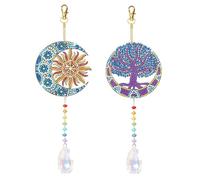 2-Piece 5D Diamond Painting Wind Chime Kit, DIY Sun Catcher and Keychain, Home Garden Decoration for Indoor and Outdoor Use, Includes Moon and Tree Designs, Creative Gift Idea