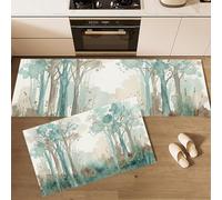 2 Piece Abstract Watercolor Forest Kitchen Rug Set, Ink Splatter Plants Sage Green Decor Kitchen Mats For Floor, Absorbent Non-Slip Washable Floor Mats, Home Indoor Runner Rugs 17"X30"+17"X59"