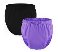2 Piece Adult Diaper Covers,Waterproof Plastic Pants for Adults Incontinence Pull Up Plastic Diaper Covers Leakproof Incontinence Underwear Washable(Black+Purple,Large)