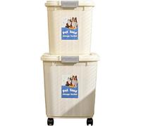 2 Piece Airtight Pet Food Storage Bin Set With Casters 32L And 20L Bpa Free Containers With Snap Lock Lids Stackable Design