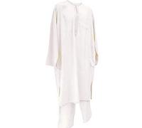 2 Piece Arabic Shirt Dress Islam Thobe Trouser North African Libya Afghan Long (L, White)