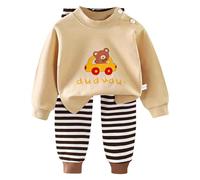 2 Piece Baby Boys Girls Pajamas Set Pyjamas for Girls Boys Toddler Pyjamas Unisex Toddler Nightgown Baby Home Clothes Bottom and Long Sleeve Top Boy Girl 2 Piece (Brown, Years)