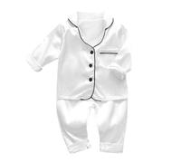 2 Piece Baby Boys' Satin Silk Pajamas Set Long Sleeve Solid Pjs Toddler Sleepwear Loungewear Nightwear Outfit Winter Clothes for Baby Boy (White, 12-18 Months)