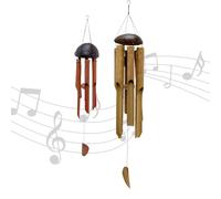 2- piece Bamboo Wind Chimes for Garden, 30cm and 54cm Wooden Outdoor Hanging Chimes with Coconut Shell Garden Ornament