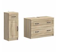 2 Piece Bathroom Cabinet Set with Drawer EDE Engineered Wood Functional vidaXL