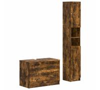 2 Piece Bathroom Cabinet Set with Drawer EDE Engineered Wood Storage vidaXL