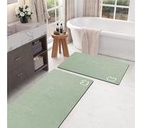 2 Piece Bathroom Rugs Mat Set - Quick Dry Diatomaceous Earth Bath Mat for Bathroom Non-Slip Bath Rug with Rubber Backing, Absorbent Bath Mat Thin Bath Floor Mat, 15.7x23.6+15.7x47.2 Inch, Sage Green