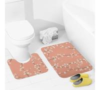 2 Piece Bathroom Rugs Sets Soft Absorbent Bath Mat for Bathroom on Slip Bath Rugs and U-Shaped Contour Toilet Rug Peach Red Pattern Bathroom Mat Carpet for Bathtub Floor Mat