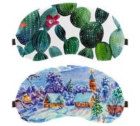 2 Piece Beautiful Snow Scene Sleep Mask, Completely Block Out Light Eye Mask for Side Sleeper, Zero Eye Pressure Night Blindfold, Adjustable Eye Shade Cover