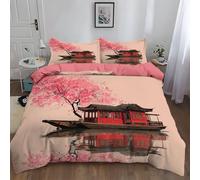 2 Piece Bedding Set - Duvet Cover Cot-bed 120 x 150 cm Microfiber, Ultrasoft Duvet Cover Set Non Iron Bedding Sets With Zipper Closure with 1 PillowcasePinkInk Style Boat Cherry Blossoms