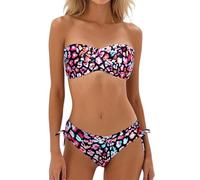 2 Piece Bikini Sets for Women Strapless Bandeau Twist Front Swimsuit Ruched Top Bathing Suit Printed Side Tie Bottom Swimwear Trendy Stylish Beachwear Soft Stretchy Swimming Costume