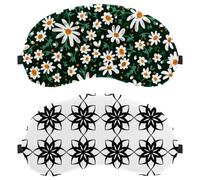 2 Piece Black and White Repeating Geometric Flower Pattern Eye Mask for Side Sleeper, Sleeping Mask, Sleep Eye Mask, Soft Eye Shade Cover for Travel, Nap, Plane, Light Blocking