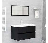 2-Piece Black Bathroom Furniture Set, Vanity Cabinet & Sink Combo, Modern Bathroom Vanity Ensemble, Complete Bathroom Storage Solution, Stylish Melamine Design
