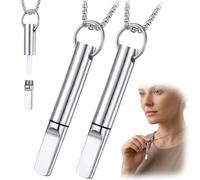 2 Piece Breathing Necklace with Resistance, Anxiety Breathing Necklace, Breathing Exercise Tool with Detachable Flat Mouth Design, Mindfulness Meditation Accessory, Stainless Steel Polished Finish