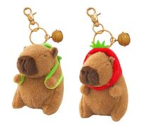 2 Piece Capybara Plush Keychain Set Cute Capybara Toys with Keyrings and Bells, Soft Plush Capybara Keychains, Capybara Keyrings for Bags, Gifts, Perfect for Capybara Lovers(Strawberry+Turtle)