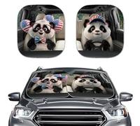 2-Piece Car Sun Protection Windscreen Foldable UV Protection Heat Insulation Sun Visor for Cars SUV Universal Interior Cooling & Protection Against Fading (Cute Pandas)