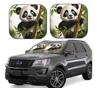2 Piece Car Windshield Sun Shade Foldable Cute Panda Climb Bamboo Auto Front Window Sun Shield Heat and UV Rays Sunshade for Car Front Window Keep Cool and Protect Interior Accessories