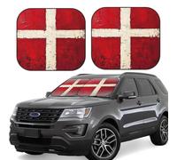 2-Piece Car Windshield Sun Shade Foldable Sun Visor Protector Denmark Danish Flag Sun Shade Windshield for Front Window Reflector Sunshade Heatshield Sunshades for Truck SUV Car Interior Accessories S