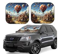 2-Piece Car Windshield Sun Shade Foldable Sun Visor Protector Hot air balloon flying over the roof Sun Shade Windshield for Front Window Reflector Sunshade Heatshield Sunshades for Car Accessories L