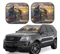 2-Piece Car Windshield Sun Shade Foldable Sun Visor Protector Steam Train Depart Sunset Sun Shade Windshield for Front Window Reflector Sunshade Heatshield Sunshades for Car Interior Accessories M