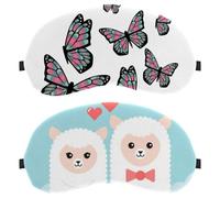 2 Piece Cartoon Alpaca Couple Sleep Mask, Completely Block Out Light Eye Mask for Side Sleeper, Zero Eye Pressure Night Blindfold, Adjustable Eye Shade Cover