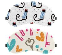 2 Piece Cartoon Love Hearts Lock Dots Pattern Sleep Mask, Eye Mask for Men Women, No Pressure Night Eye Cover, Breathable Sleeping Eye Mask, Light Blocking