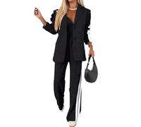 2 Piece Casual Set with Blazer and Joggers for Women,Women's Lapel Long Sleeve Casual Suit,Oversized Jacket Wide Leg Pants Suits Notch Lapel Loose Fit Sets (Black,S)