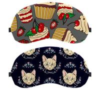 2 Piece Cat Head Floral Dark Blue Sleep Mask, Completely Block Out Light Eye Mask for Side Sleeper, Zero Eye Pressure Night Blindfold, Adjustable Eye Shade Cover