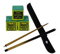 2 piece, centre screw in, hardwood 4ft cue ,11mm screw in tip with soft cue case & 3 green Triangle chalks