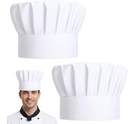 2-Piece Chefs Hat Set, Professional Chef Hat for Cooking and Baking, Adjustable Cotton Chef Hats for Men and Women with 21 cm Height for Kitchen and Restaurant Use White
