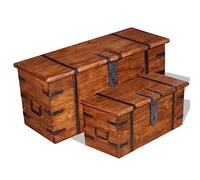 2-Piece Chests Set Solid Acacia Wood with Honey Finish, Large and Small Storage Boxes with Lid, Sturdy Seat Chest and Storage Space for Living Room, Bedroom, Hallway