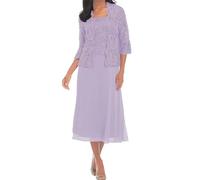 2-Piece Chiffon Mother of The Bride Dresses with Jacket Lace Formal Evening Gowns for Women Wedding Banquets Lavender