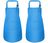 2-Piece Children's Apron with Pockets, Adjustable Kids Chef Apron for Boys Girls, Toddler Cooking Apron, Artist Apron for Crafts, Painting BBQ (7-13 Years) (Blue)