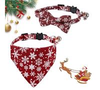 2 Piece Christmas Dog Adjustable Snowflake Triangle Dog Bandana Collar Xmas Triangle Bibs Cute Red Puppy Collar with Bow Tie Pet Party Decoration Outfit Gift for Small Medium Large Dog