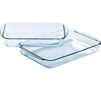2 Piece Classic Rectangular Glass Baking Roasting Bake Roaster Dish 1.6 & 2.6Ltr