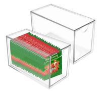 2-Piece Clear Plastic Tea Bag Storage Drawer Box with Stackable Feature, Transparent Multi-Purpose Organizer for Office, Kitchen, 6.5 X 3.9 X 3 Inches