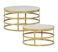 2 Piece Coffee Table Set Marble Brass and White Stone Side Tea Desk vidaXL