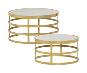 2 Piece Coffee Table Set Marble Brass and White Stone Side Tea Desk vidaXL