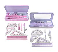 2-Piece Compass Set, Plastic Ruler, Multi-Function Protractor, Geometric Drawing Set, Student School Supplies.