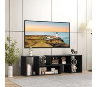 2 Piece Console TV Stand Free Combination TV Media Table with Storage Shelf COSTWAY Black One Size