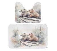 2 Piece Coral Fleece Floor Mat 19.7" X 15.7" U Shape Contour Rug and 19.7"×31.5" Bathroom Rug Bathroom Rugs and Mats Set Bear on Train Tracks Printed Bath Mats